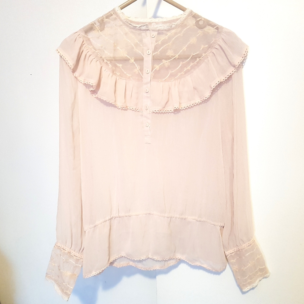 Vintage victorian style sheer lace frilly top